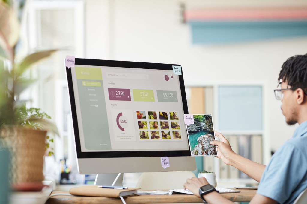 Person browsing an online shop on a desktop computer