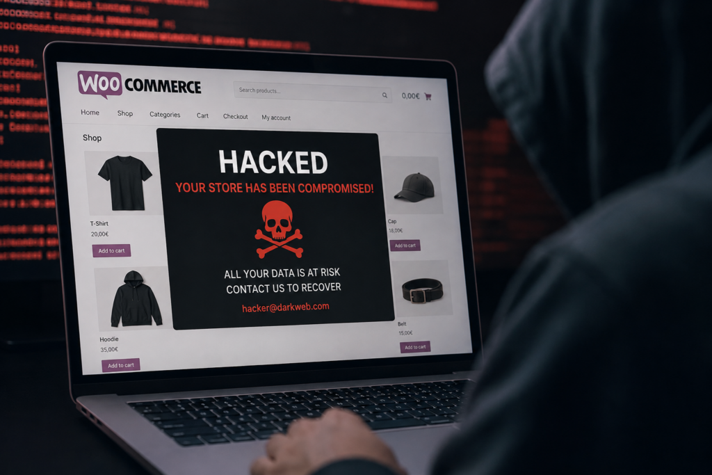 Laptop showing a hacked online shop