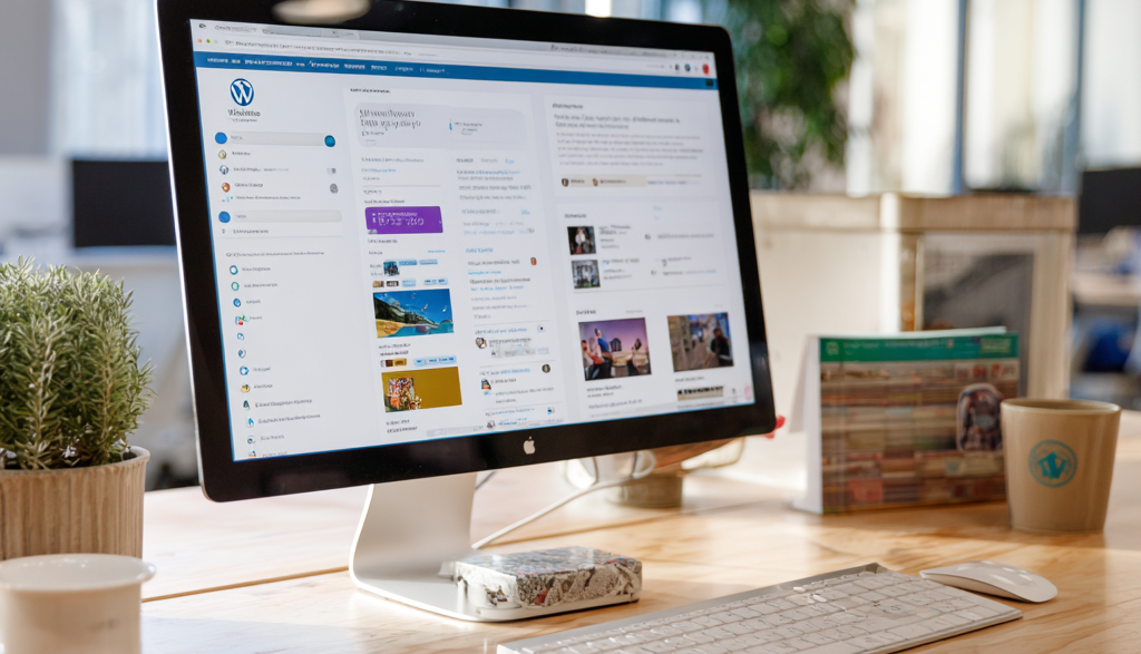 WordPress website open on a computer in an office